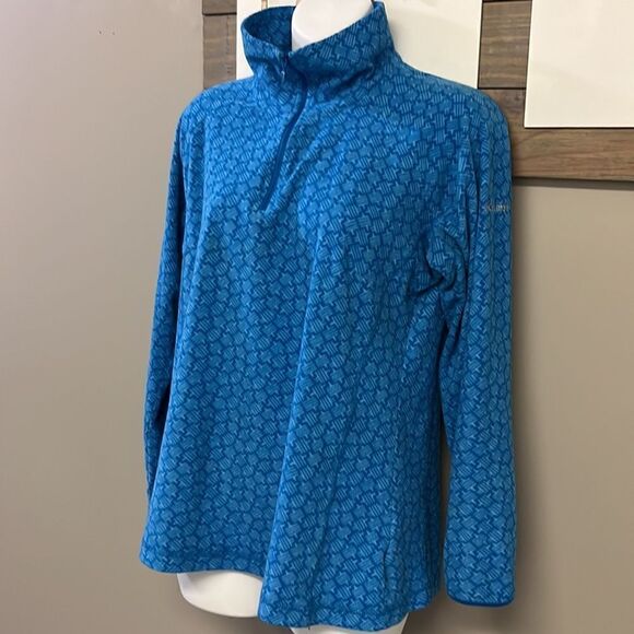 Columbia Women’s Blue Mock Neck Zip Up Long Sleeve Abstract Pattern Pullover- Lg - Picture 2 of 14